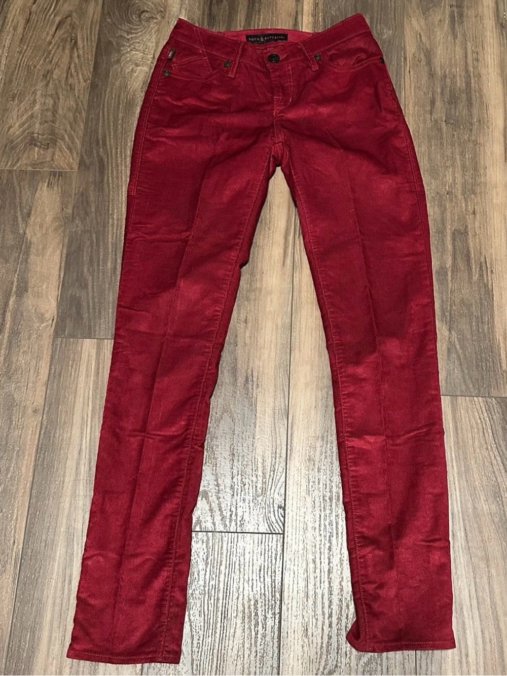 Rock & Republic Womens Berlin Corduroy Skinny Pants Red Stretch Pockets 4 M